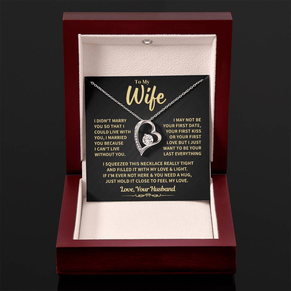 To My Wife Gift, "Can't Live Without You" Heart Necklace Jewelry
