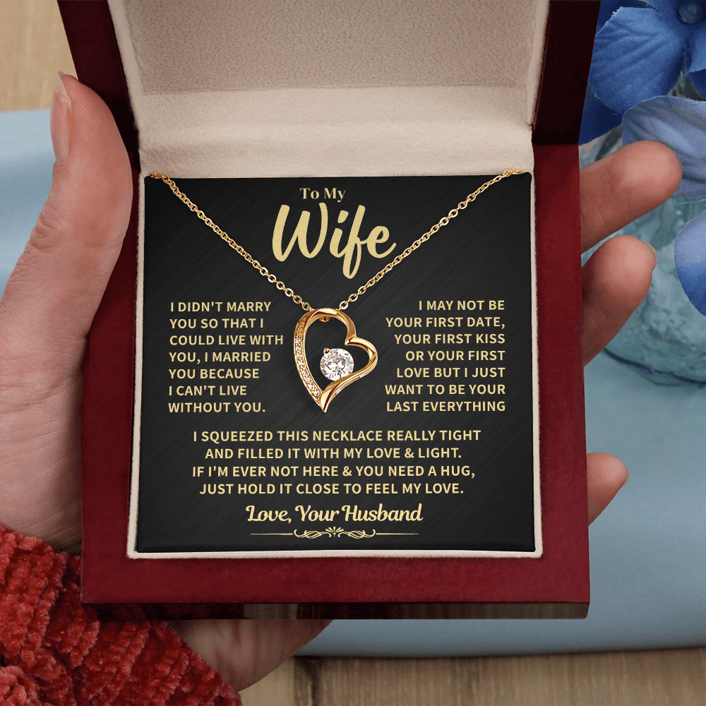 To My Wife Gift, "Can't Live Without You" Heart Necklace Jewelry
