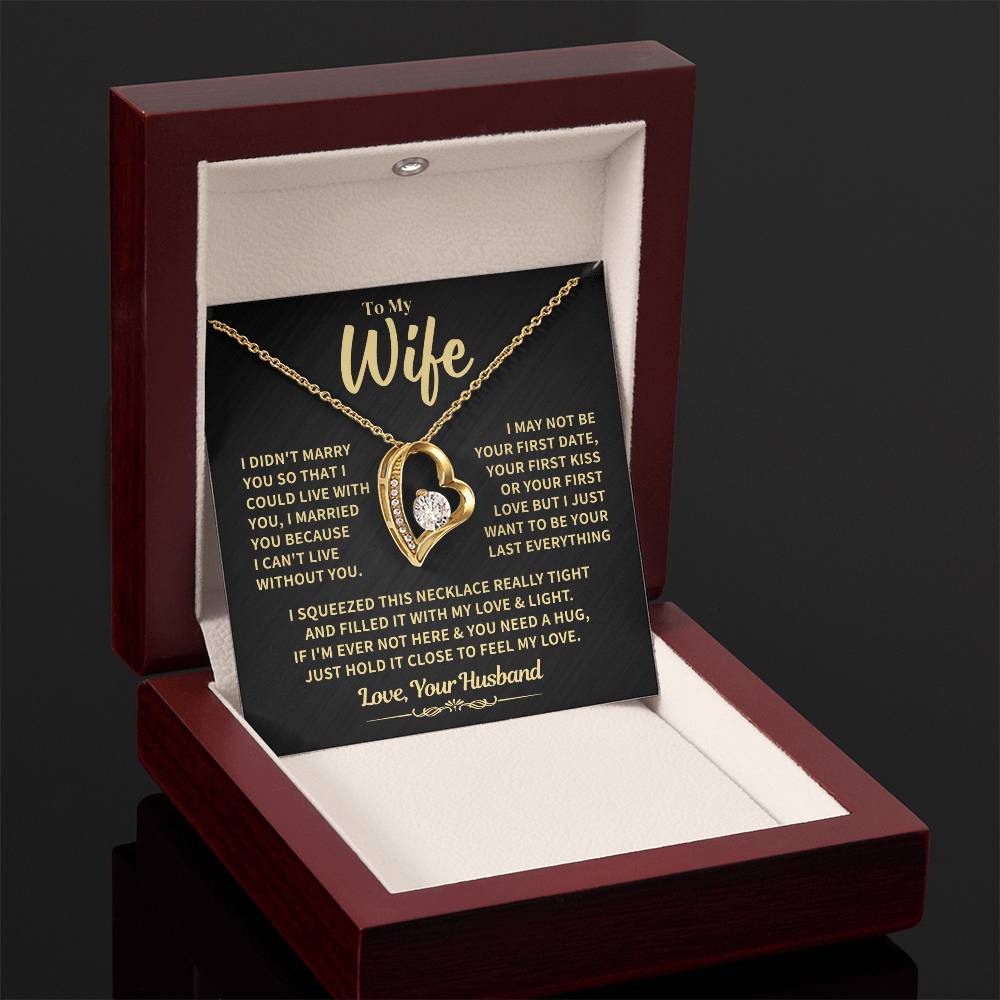 To My Wife Gift, "Can't Live Without You" Heart Necklace Jewelry