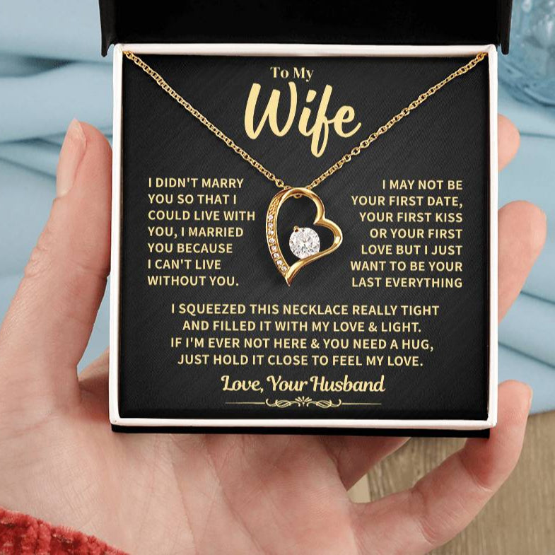 To My Wife Gift, "Can't Live Without You" Heart Necklace Jewelry