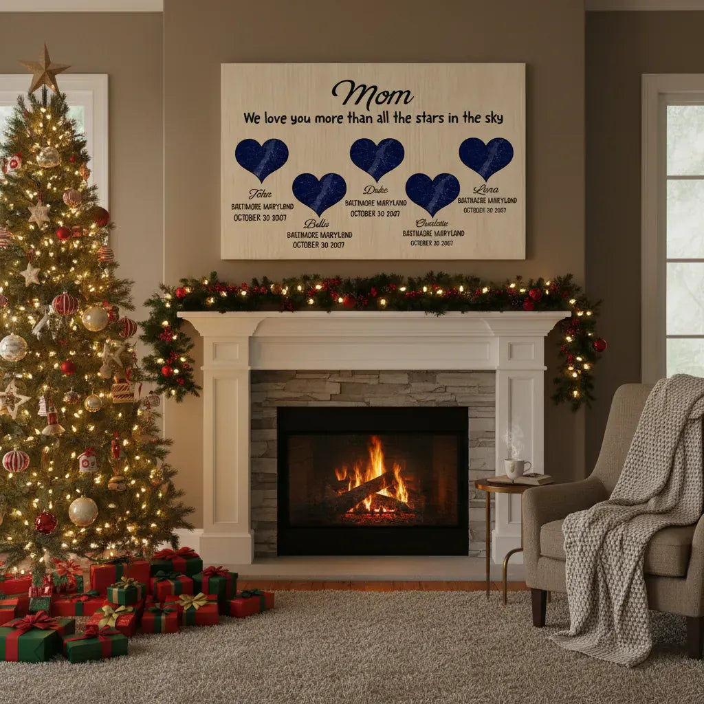 Personalized Mom Canvas Wall Art – Custom Kids Names Heart Gift for Mom, Family Love Keepsake Home Decor Prints
