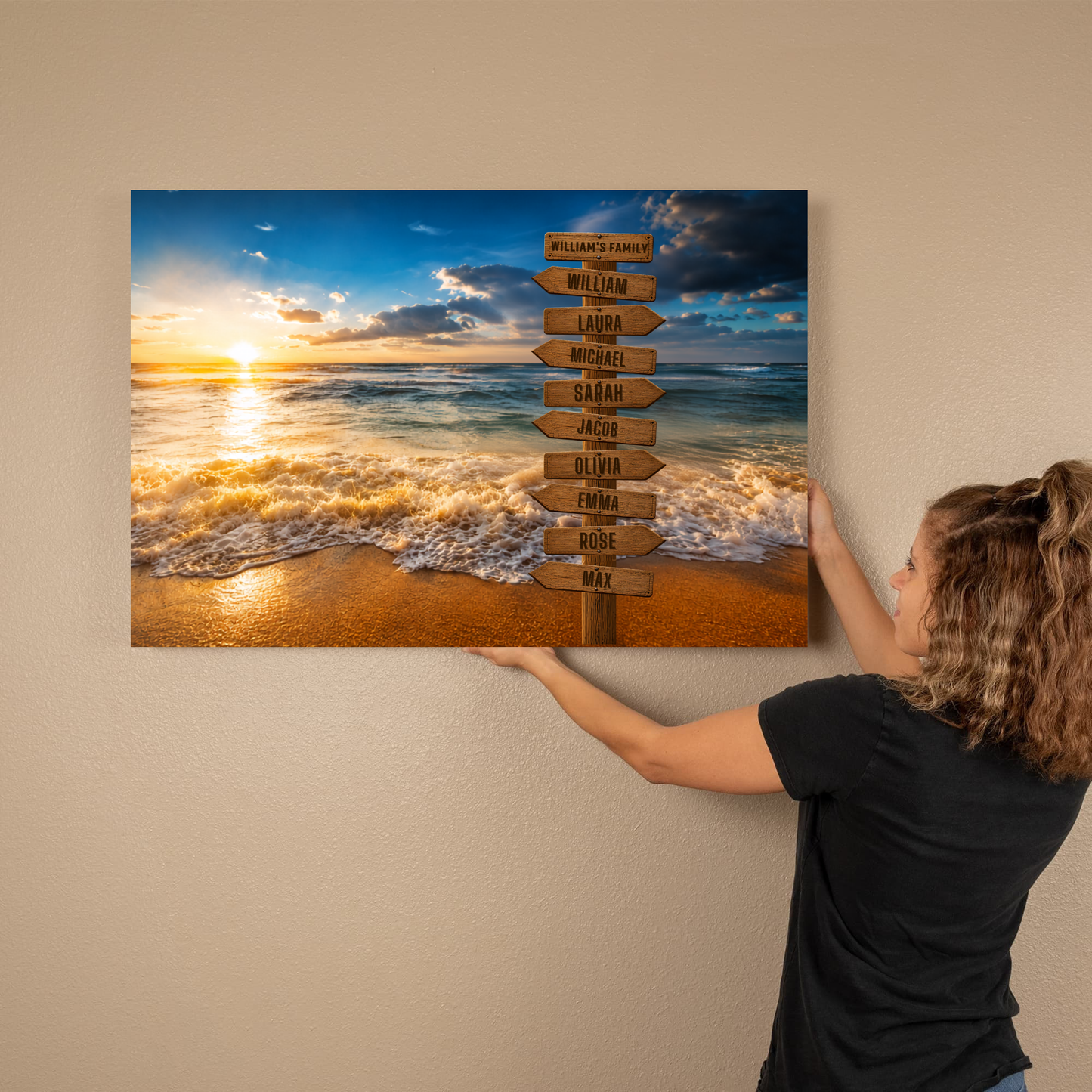 Personalized Beach Family Canvas | Custom Family Name Ocean Wall Art | Family Signpost Canvas | Personalized Family Gift