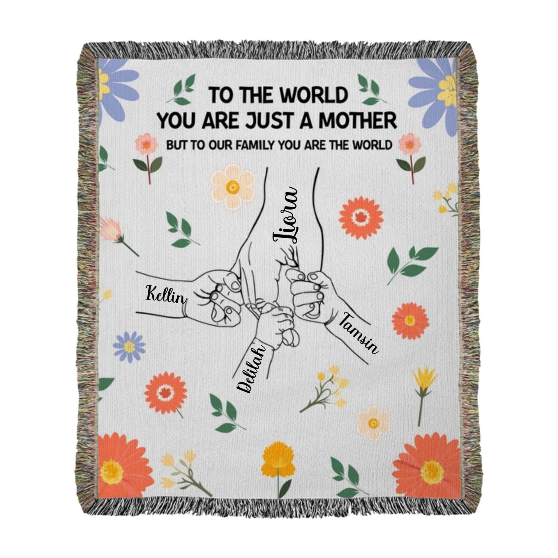 Personalized Mom With Kids Name Blanket, Mother with Child's Hands Blanket, Blankets