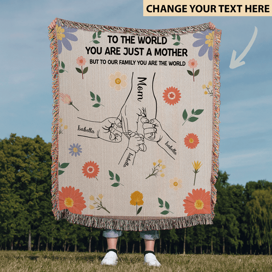 Personalized Mom With Kids Name Blanket, Mother with Child's Hands Blanket, Blankets