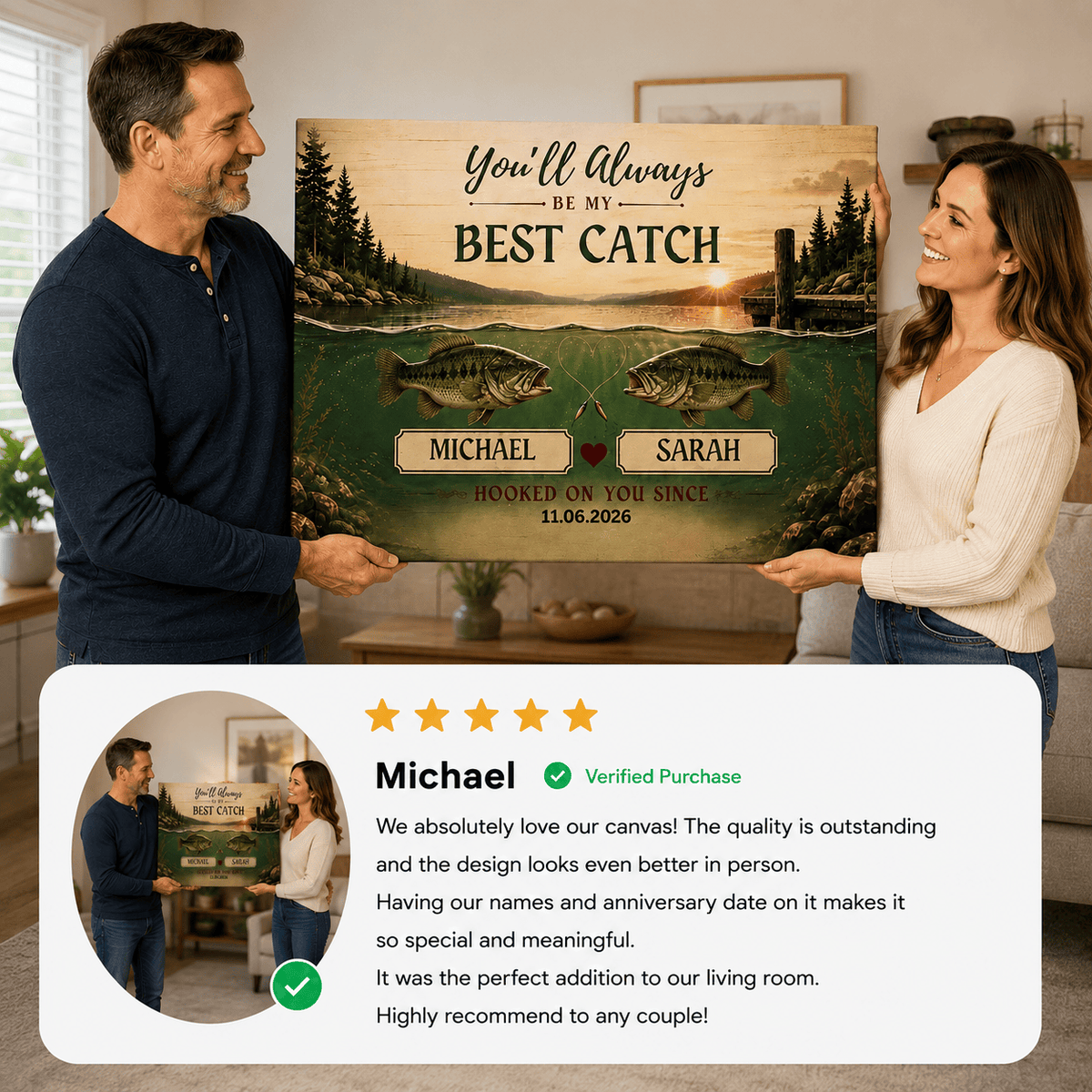 Personalized Bass Fish Couple Canvas Canvas