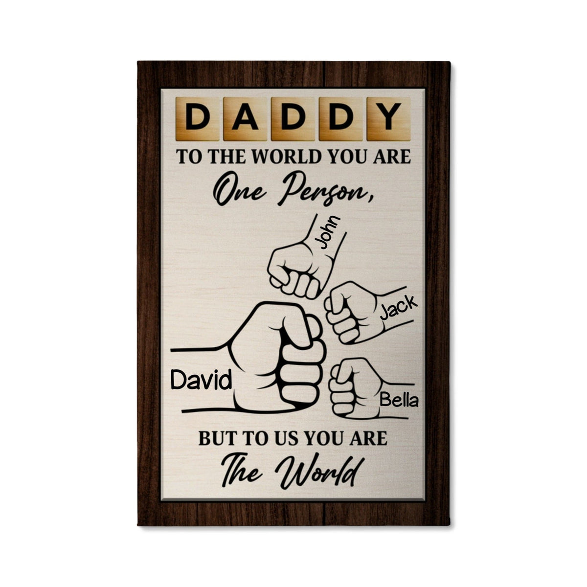 Personalized Daddy's Team Wall Art Canvas, Custom Fist Bump Family Hand Canvas, Custom Gifts For Dad, Happy Father's Day Gift 2025 Canvas
