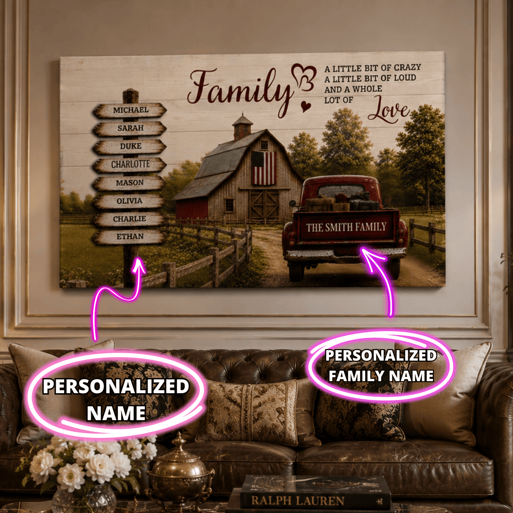 Personalized Family Canvas, Custom Family Name Wall Art, Rustic Farmhouse Decor Canvas
