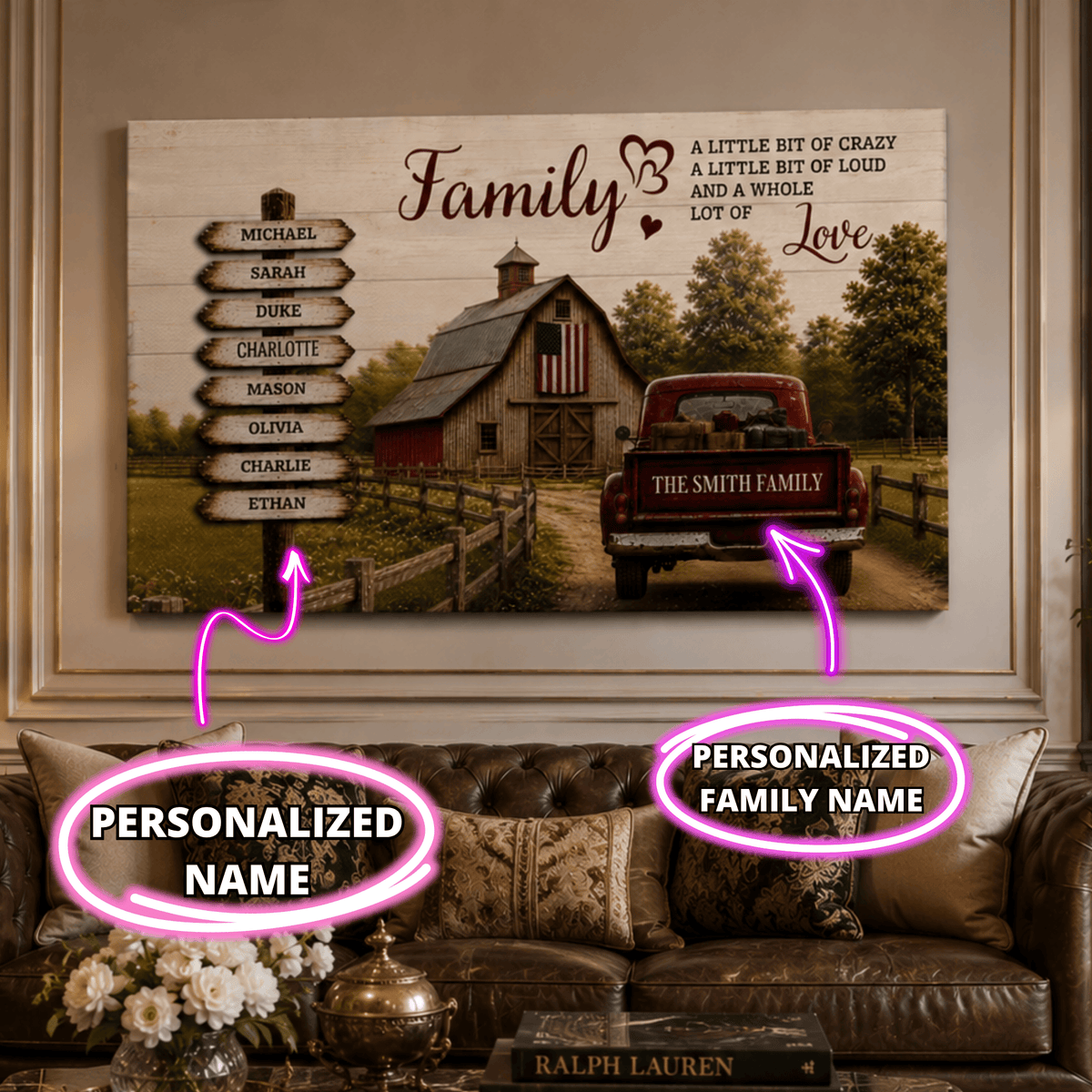 Personalized Family Canvas, Custom Family Name Wall Art, Rustic Farmhouse Decor Canvas