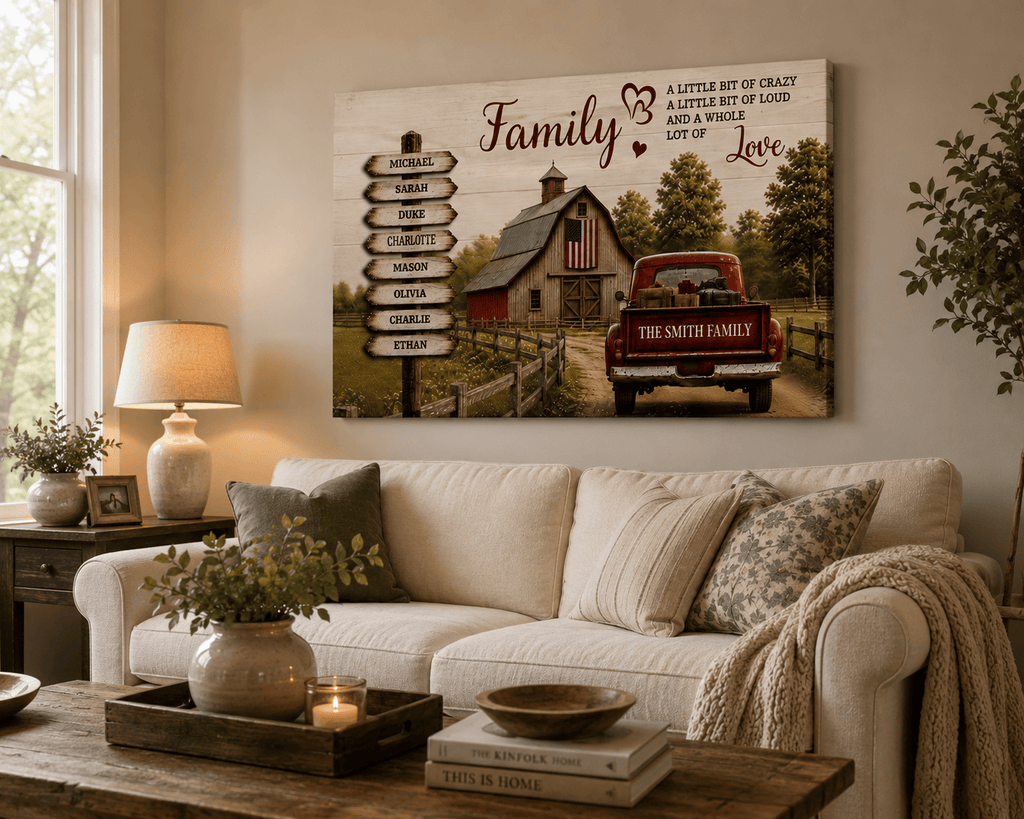 Personalized Family Canvas, Custom Family Name Wall Art, Rustic Farmhouse Decor Canvas