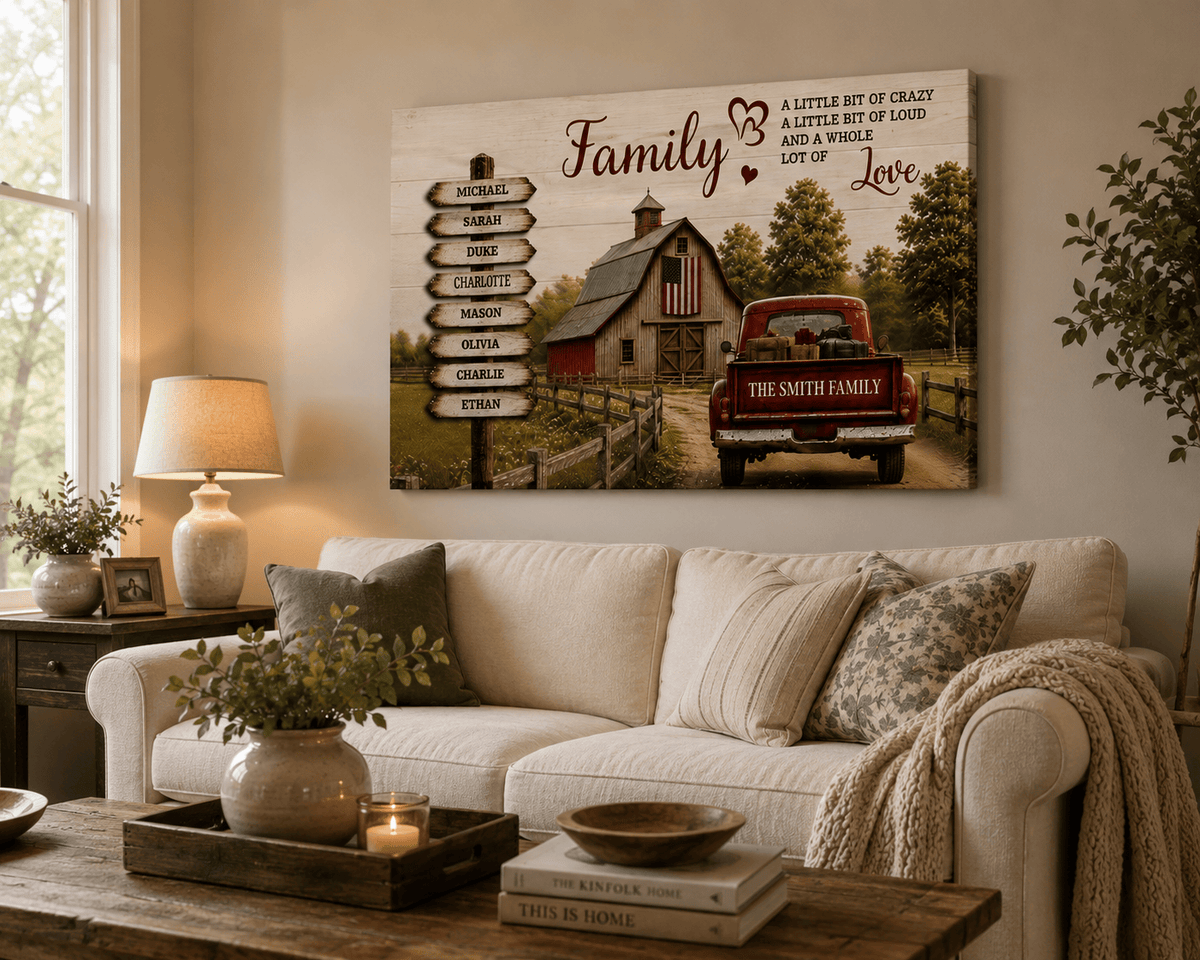 Personalized Family Canvas, Custom Family Name Wall Art, Rustic Farmhouse Decor Canvas