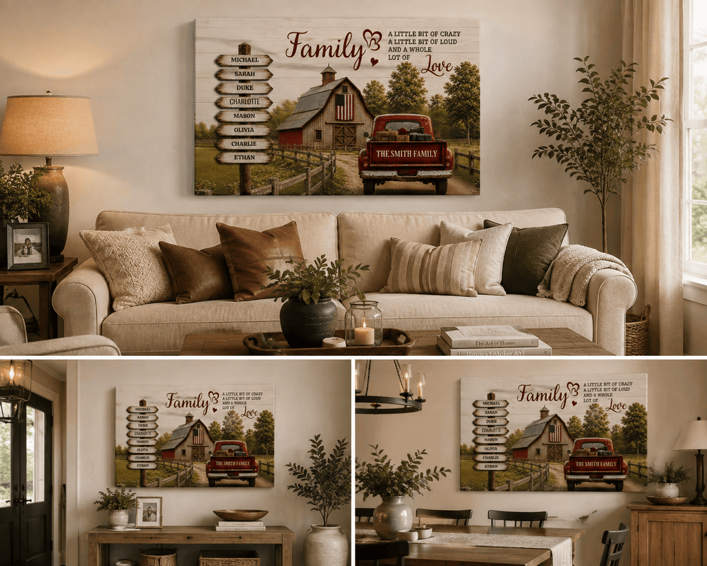 Personalized Family Canvas, Custom Family Name Wall Art, Rustic Farmhouse Decor Canvas