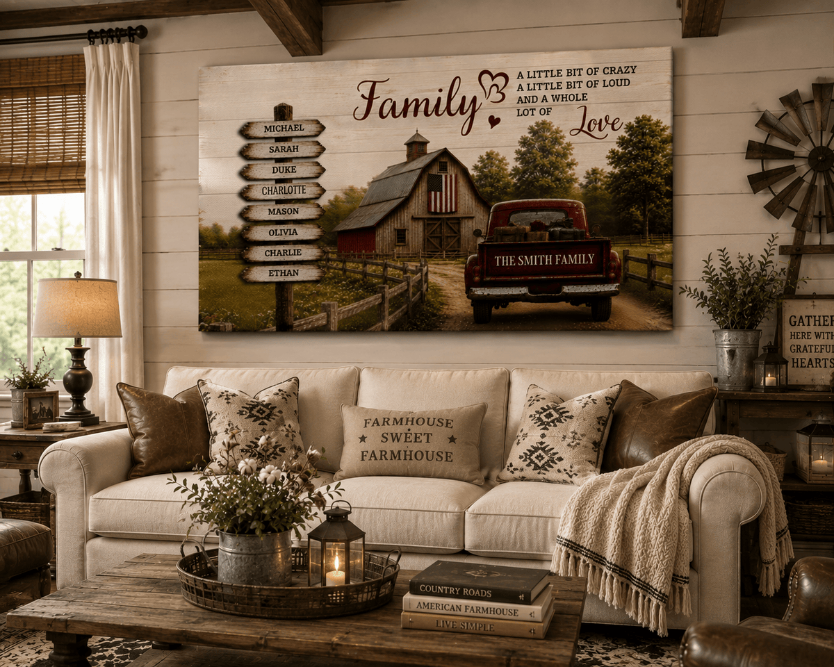 Personalized Family Canvas, Custom Family Name Wall Art, Rustic Farmhouse Decor Canvas