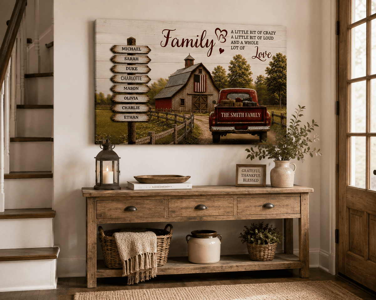 Personalized Family Canvas, Custom Family Name Wall Art, Rustic Farmhouse Decor Canvas