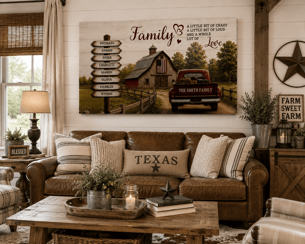 Personalized Family Canvas, Custom Family Name Wall Art, Rustic Farmhouse Decor Canvas