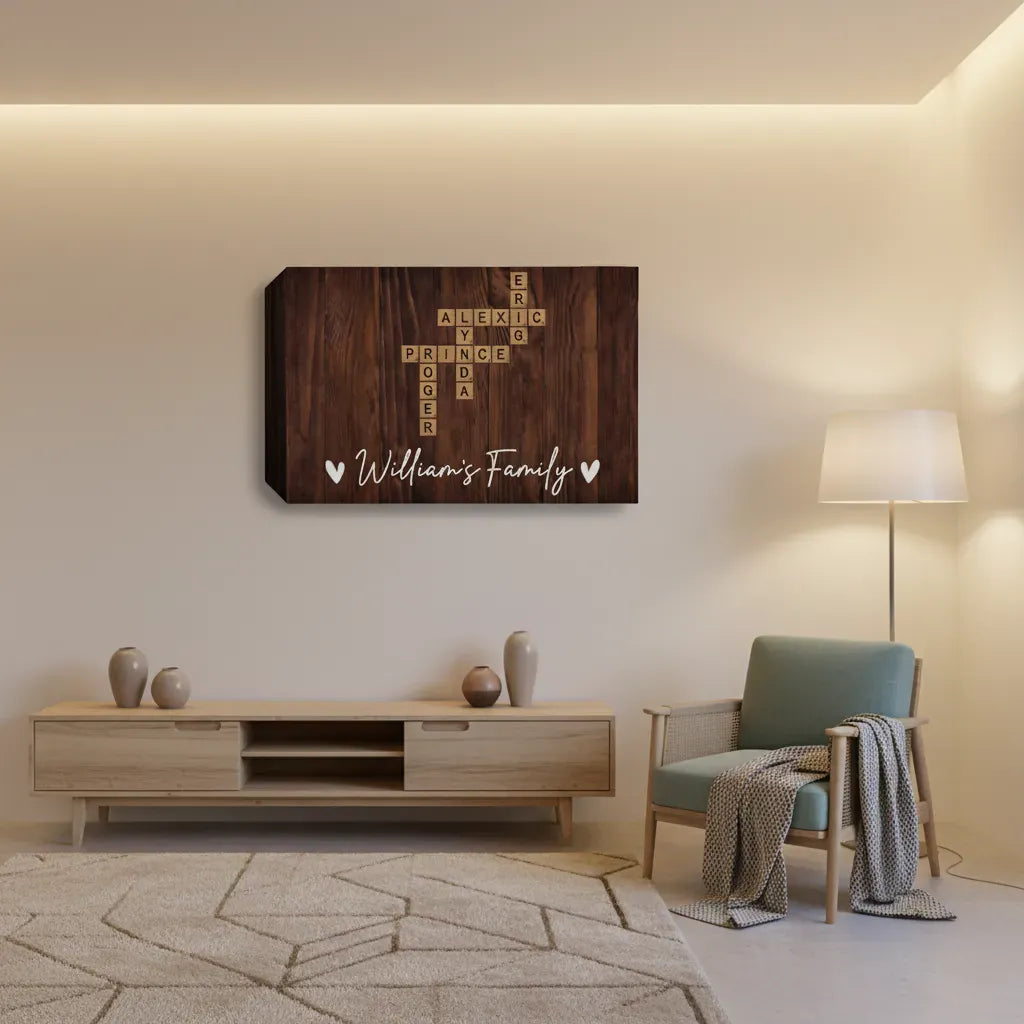 Personalized Family Name Crossword Canvas Wall Art – Custom Scrabble Style Wooden Sign Gift for Home Decor, Anniversary, Housewarming Canvas