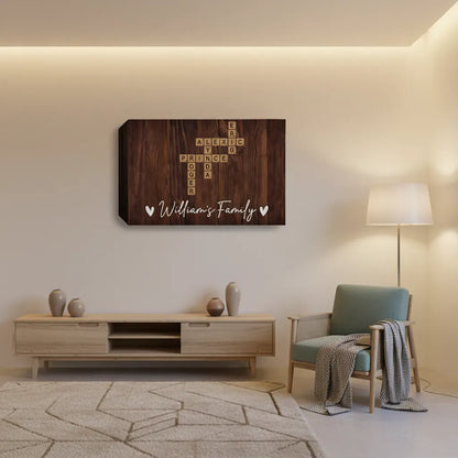 Personalized Family Name Crossword Canvas Wall Art – Custom Scrabble Style Wooden Sign Gift for Home Decor, Anniversary, Housewarming Canvas