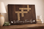 Personalized Family Name Crossword Canvas Wall Art – Custom Scrabble Style Wooden Sign Gift for Home Decor, Anniversary, Housewarming Canvas
