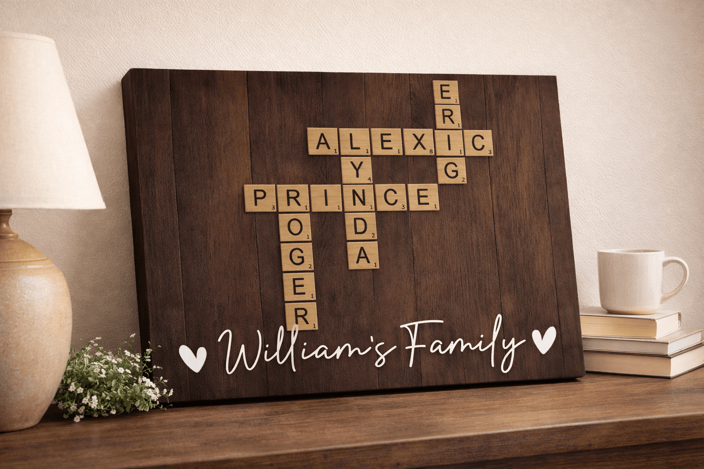 Personalized Family Name Crossword Canvas Wall Art – Custom Scrabble Style Wooden Sign Gift for Home Decor, Anniversary, Housewarming Canvas