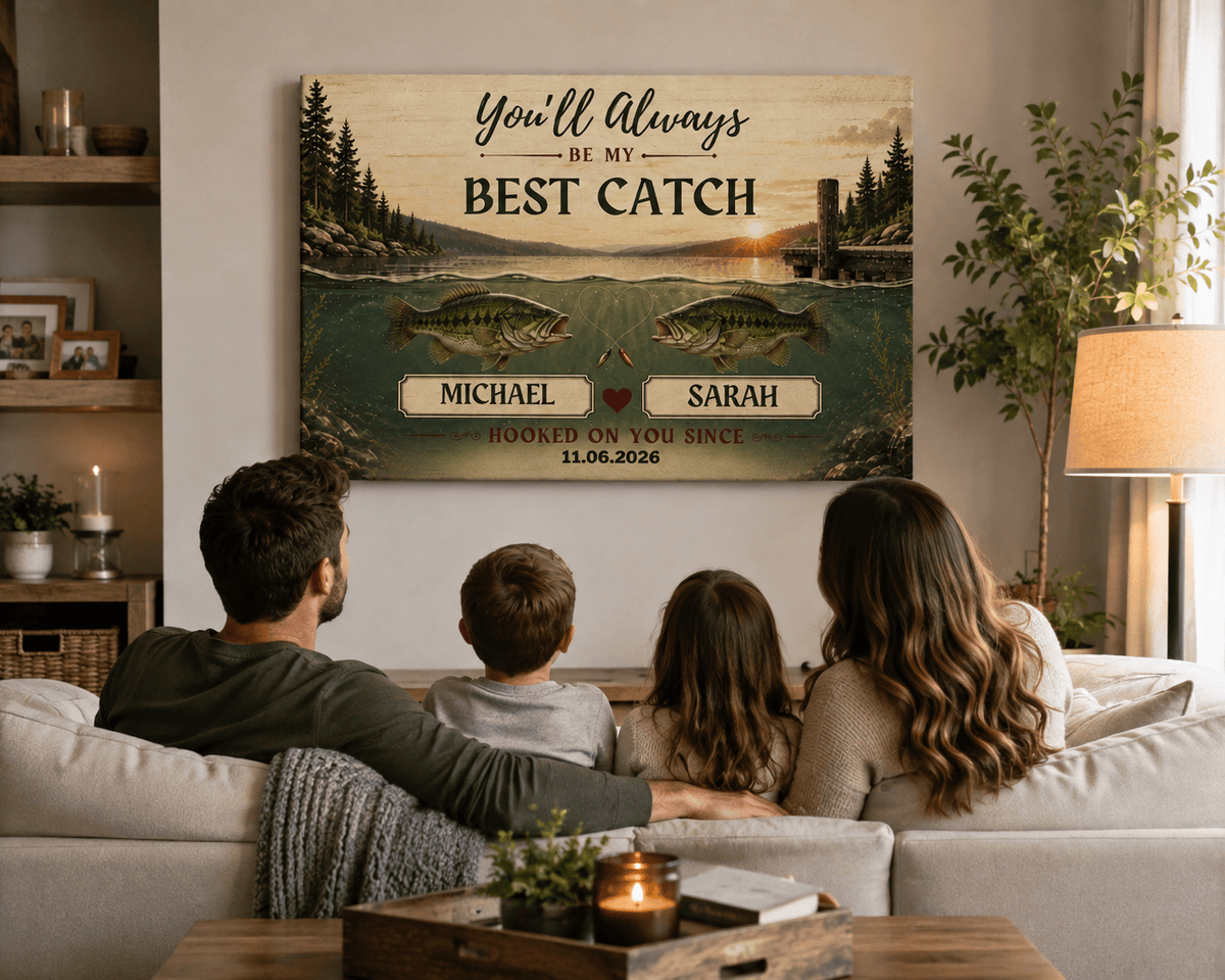 Personalized Fishing Couple Canvas, Best Catch Custom Wall Art, Fishing Gift for Couples Canvas