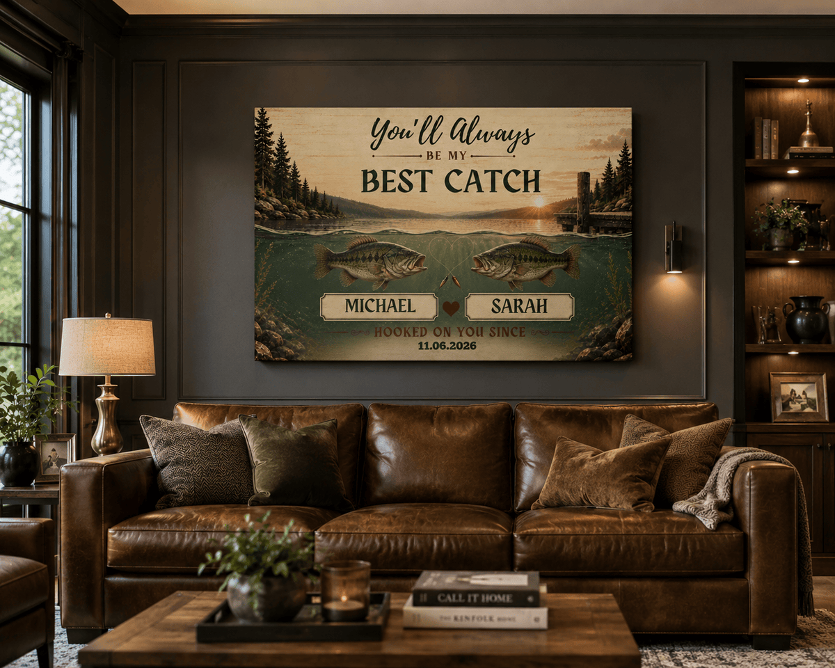 Personalized Fishing Couple Canvas, Best Catch Custom Wall Art, Fishing Gift for Couples Canvas