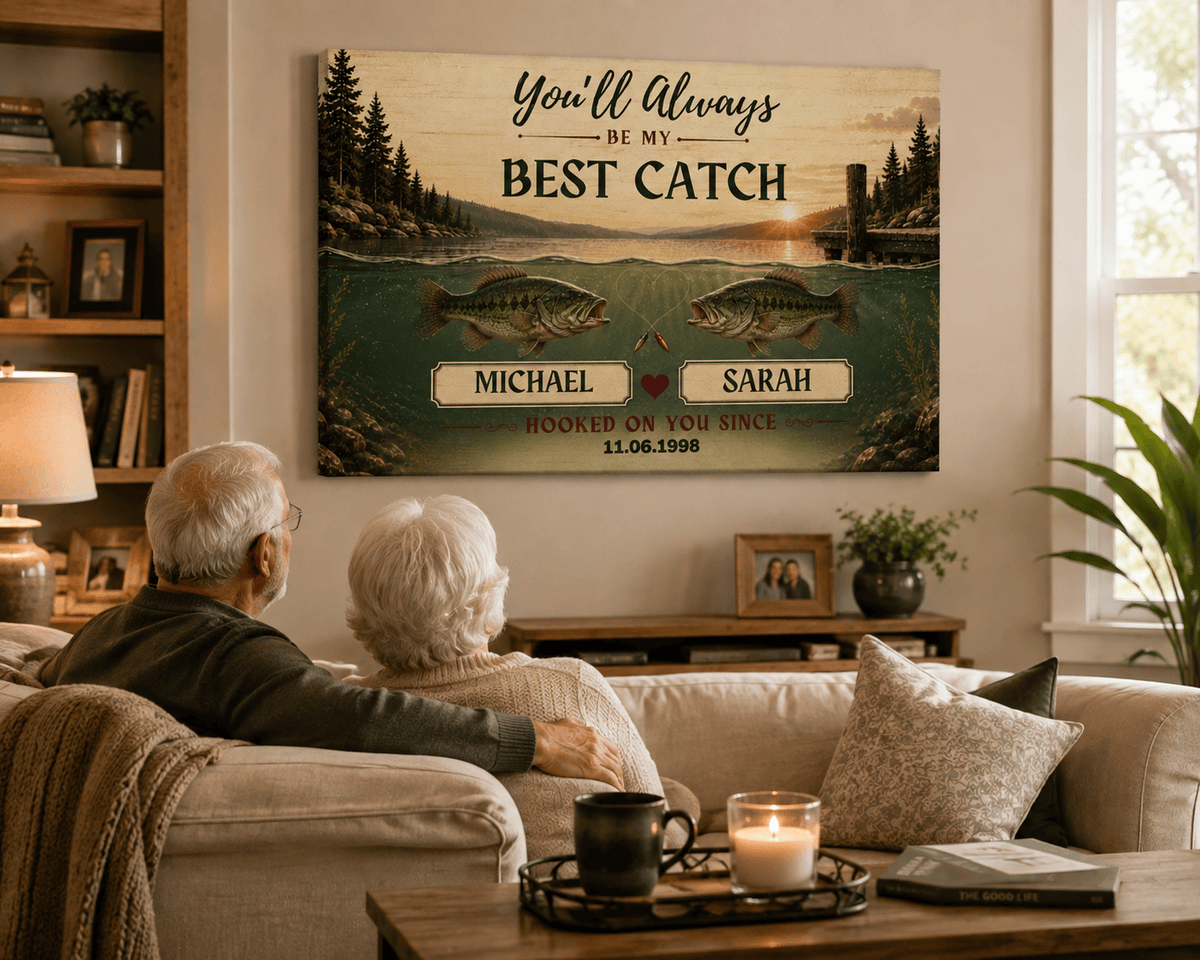 Personalized Fishing Couple Canvas, Best Catch Custom Wall Art, Fishing Gift for Couples Canvas