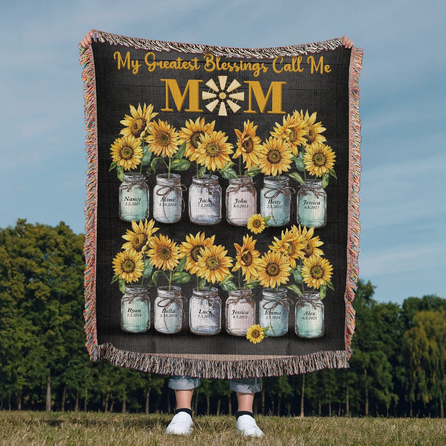 Greatest Blessing! Personalize Vintage Woven Blanket For MOM...