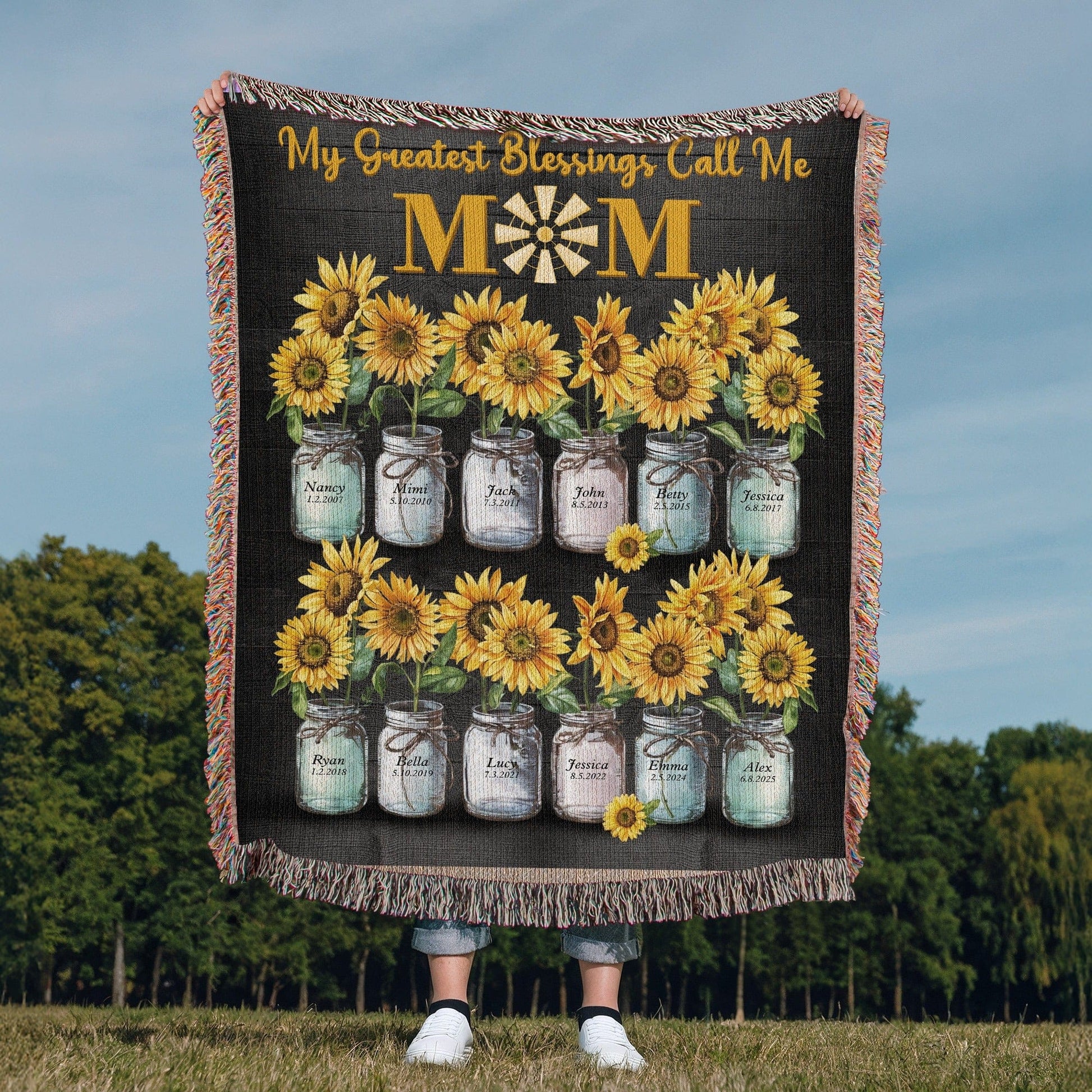 Greatest Blessing! Personalize Vintage Woven Blanket For MOM...