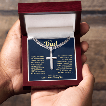 Dad Gift From Daughter, "Never Forget", Cuban Cross Jewelry