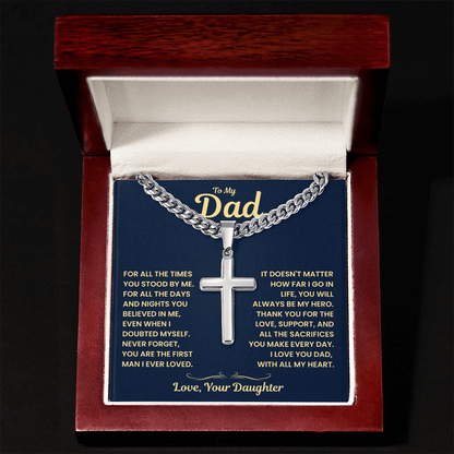 Dad Gift From Daughter, "Never Forget", Cuban Cross Jewelry