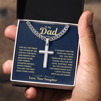 Dad Gift From Daughter, "Never Forget", Cuban Cross Jewelry