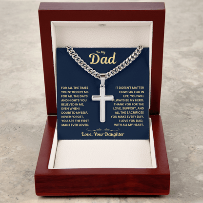 Dad Gift From Daughter, "Never Forget", Cuban Cross Jewelry