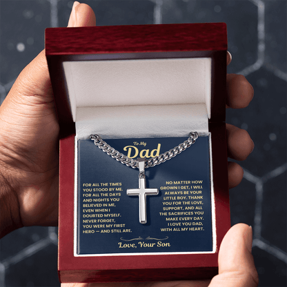 Dad Gift From Son,"Always My Hero", Cuban Cross Jewelry