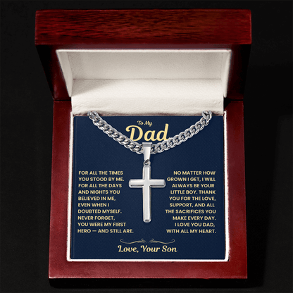 Dad Gift From Son,"Always My Hero", Cuban Cross Jewelry