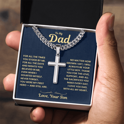Dad Gift From Son,"Always My Hero", Cuban Cross Jewelry