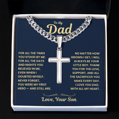 Dad Gift From Son,"Always My Hero", Cuban Cross Jewelry