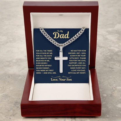 Dad Gift From Son,"Always My Hero", Cuban Cross Jewelry