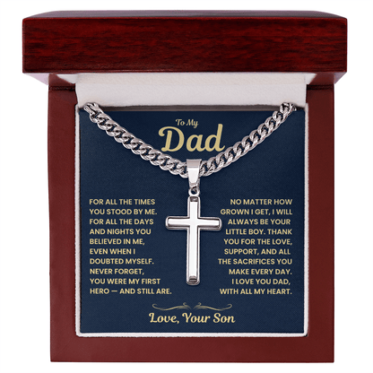 Dad Gift From Son,"Always My Hero", Cuban Cross Jewelry