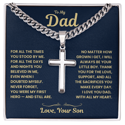 Dad Gift From Son,"Always My Hero", Cuban Cross Jewelry