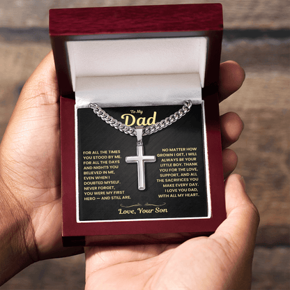 Dad Gift From Son, "Never Forget", Cuban Cross Jewelry