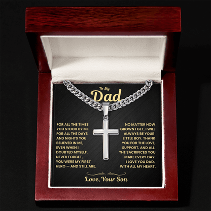 Dad Gift From Son, "Never Forget", Cuban Cross Jewelry