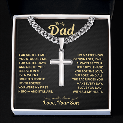 Dad Gift From Son, "Never Forget", Cuban Cross Jewelry