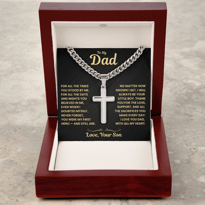 Dad Gift From Son, "Never Forget", Cuban Cross Jewelry
