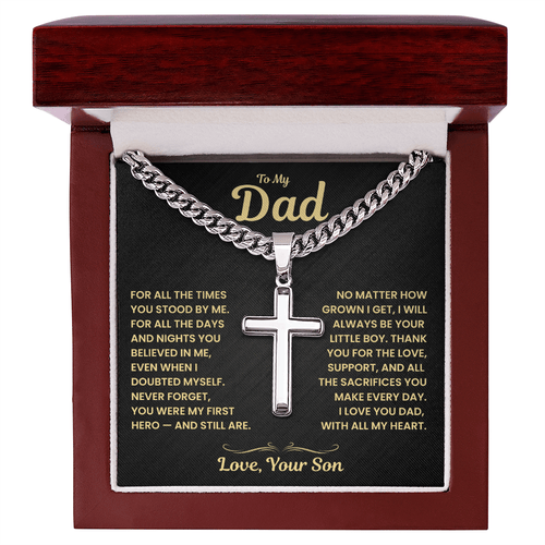 Dad Gift From Son, "Never Forget", Cuban Cross Jewelry