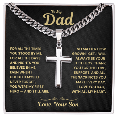 Dad Gift From Son, "Never Forget", Cuban Cross Jewelry
