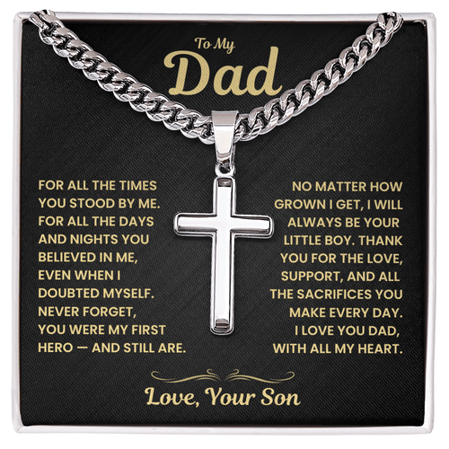 Dad Gift From Son, "Never Forget", Cuban Cross Jewelry