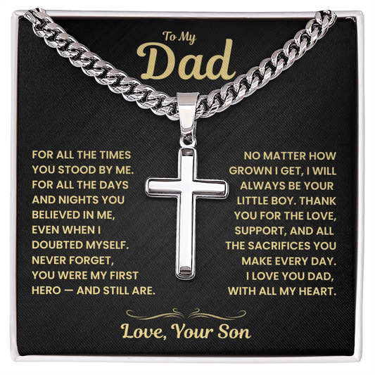 Dad Gift From Son, "Never Forget", Cuban Cross Jewelry