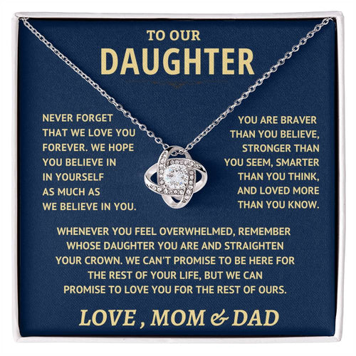 Daughter Gift From Mom & Dad, "Never Forget", Knot Necklace Jewelry
