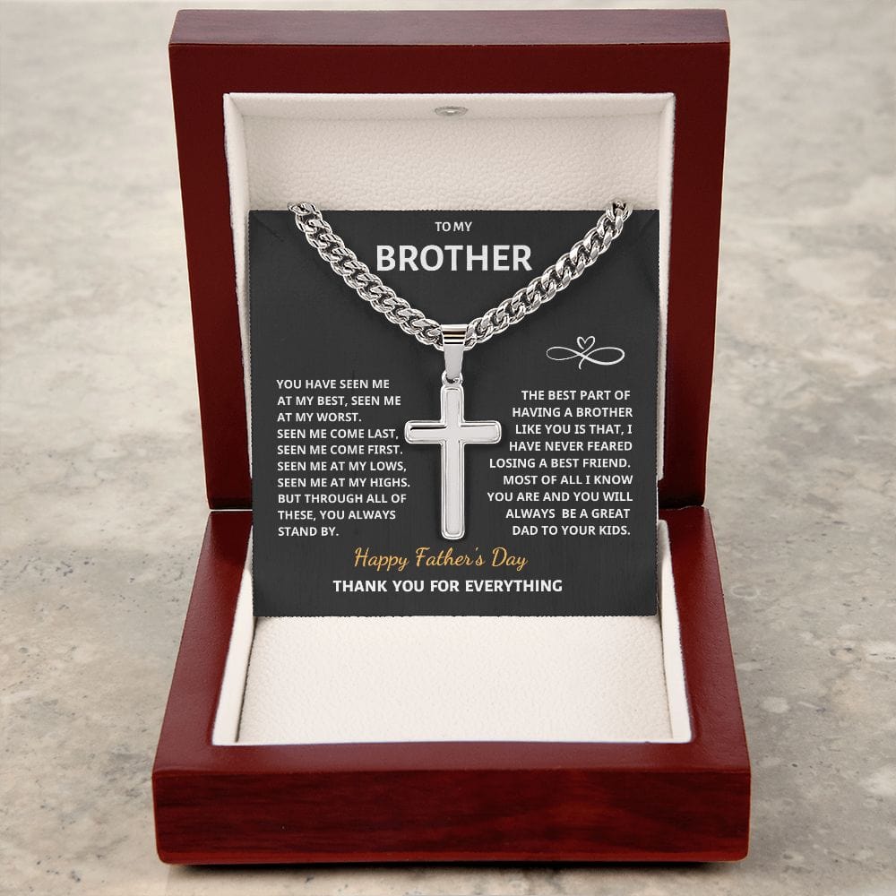 Father's Day Brother Gift - Cuban Chain with Artisan Cross Necklace Jewelry