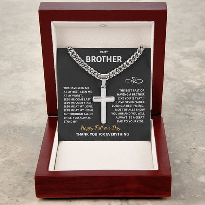 Father's Day Brother Gift - Cuban Chain with Artisan Cross Necklace Jewelry