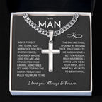 My Man Gift, "Remember Whose King You Are", Cuban Chain with Artisan Cross Necklace Jewelry